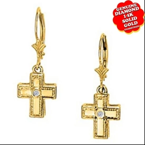 Diamond религиозных сережки крестики в 14 K Yellow Gold 0 33 CT VSI SI1|Серьги| |