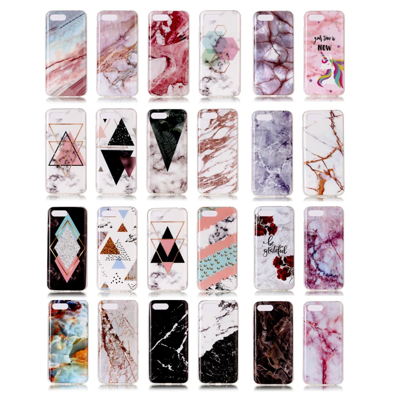 Honor 8X Marble Case For Huawei 8C 9 lite 10 Cover INS Style Unicorn Geometry Splice Pattern TPU Silicon |