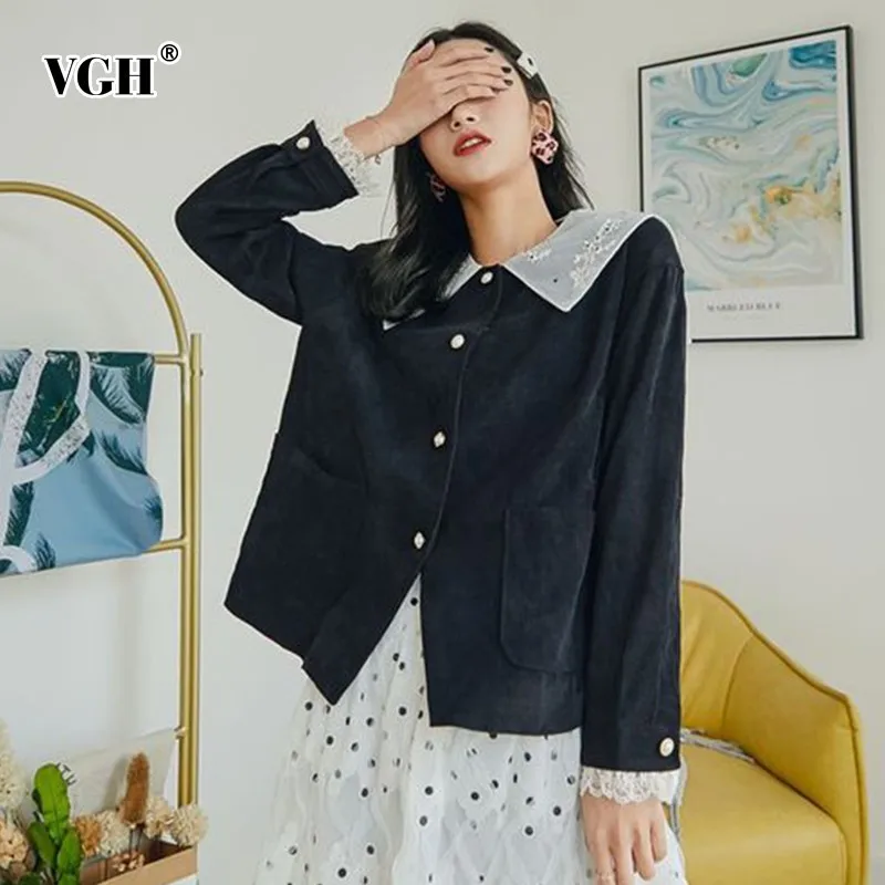 VGH Весна Винтаж вельвет Для женщин блузка с длинными рукавами и круглым вырезом