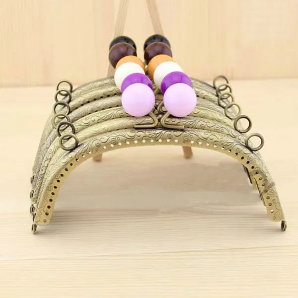 

16.5cm Colorful Beads Arc-shaped Bronze Meal Purse Frame Embossing Two Ears Sewing Obag Hanger Handle Wallet Purse Frame Diy