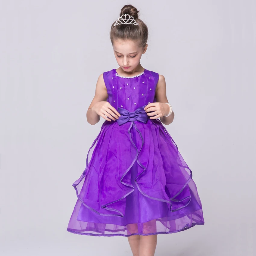 Beading Sleeveless Dresses for Girls Wedding Birthday Party Ruffles Evening Girl Costume Princess Dress | Детская одежда и обувь