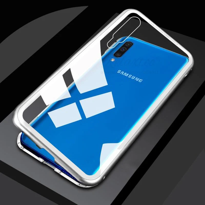 Магнитный Флип-кейс для Samsung Galaxy A30 A503F прозрачный чехол из закаленного стекла