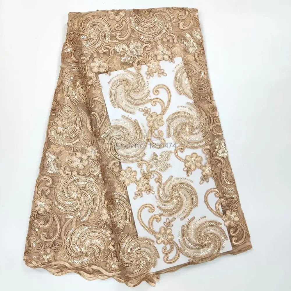 

Gold Dust High Quality African Tulle Lace Fabric Hot Sale Heavy Lace Fabric With Sequins French Net Lace For Wedding Dress WHF34