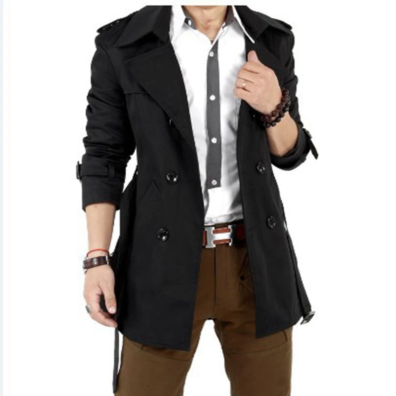 

Мужская ветровка SWYIVY с приталенным поясом, двубортная верхняя одежда средней длины, модное деловое повседневное пальто для мужчин, лидер пр...