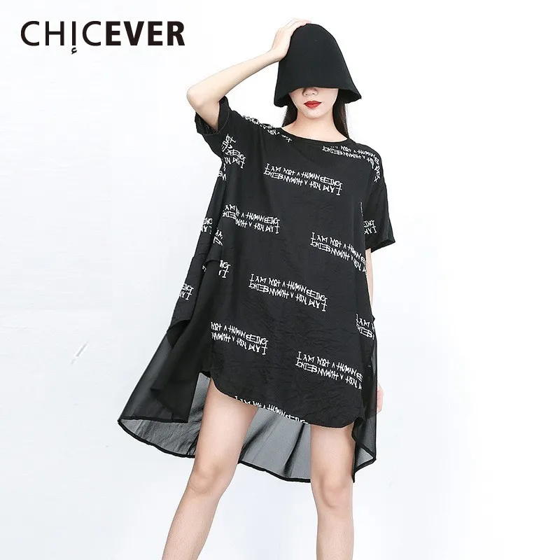 CHICEVER летнее повседневное с буквенным принтом шифоновое женское платье круглым
