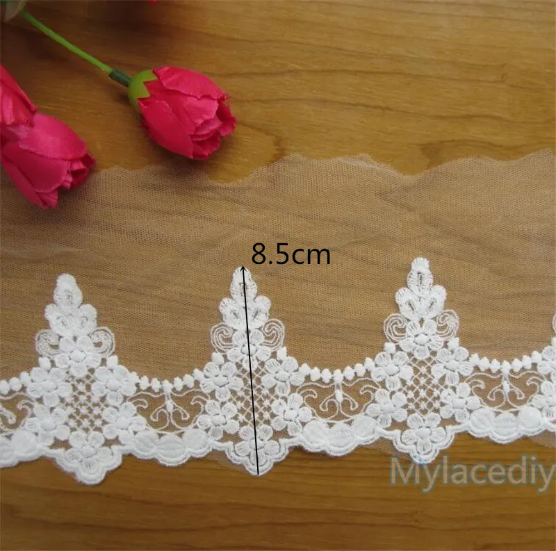 2 ярда/лот белая хлопковая сетка с цветочной вышивкой кружевная отделка из ленты