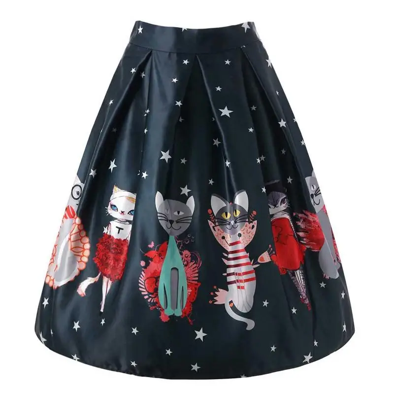 Для женщин Высокая талия по колено юбка с цветочным принтом героями мультфильмов