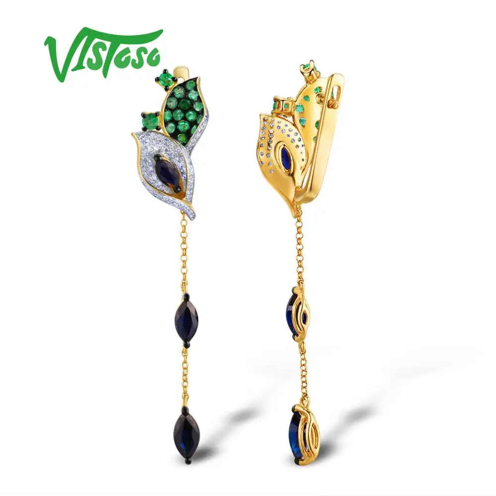 VISTOSO золотые серьги для женщин 14K 585 желтое золото сверкающие бриллианты