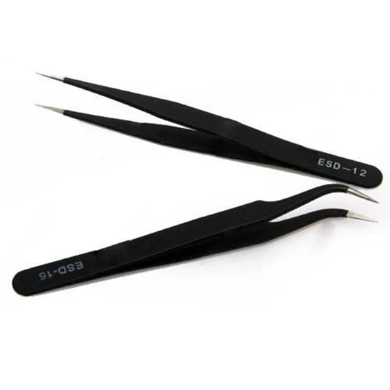 Hot Tweezer Nail Art Rhinestones Extension Straight Curved Tool Set-Black | Инструменты