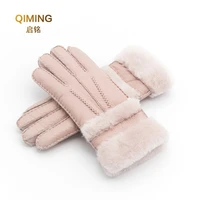 winter gloves women sheepskin cashmere fur warm gloves ladies full finger fashion genuine leather mitten five finger gloves s1