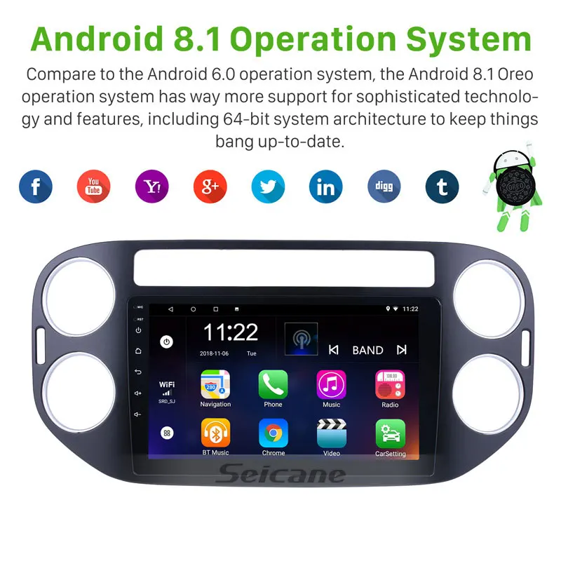 Автомагнитола Seicane 9 дюймов Android 8 1 GPS навигация Bluetooth для VW Volkswagen Tiguan 2010 2015 Wi Fi