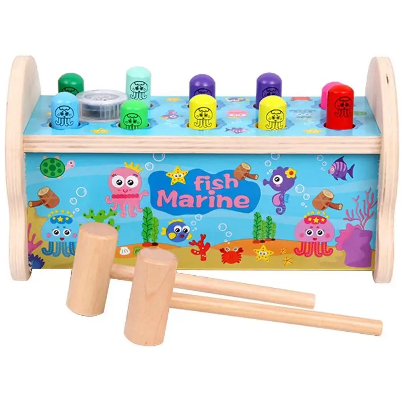 

Wooden Children Parent-child Interaction Ocean Whack-a-mole Puzzle Toys Knocking On Double Hammer Hand-eye coordination Toys