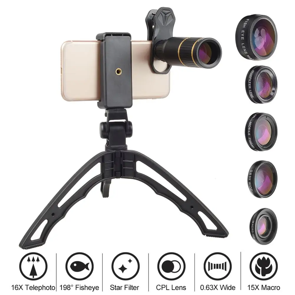 Group Vertical сотовый телефон Камера объектив Kit 6 в 1 линза для телефона металлический