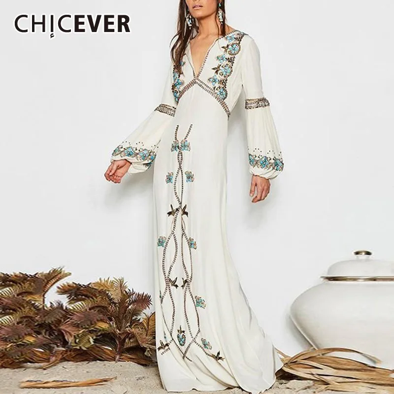 Женское платье с цветочной вышивкой CHICEVER весеннее облегающее до пола