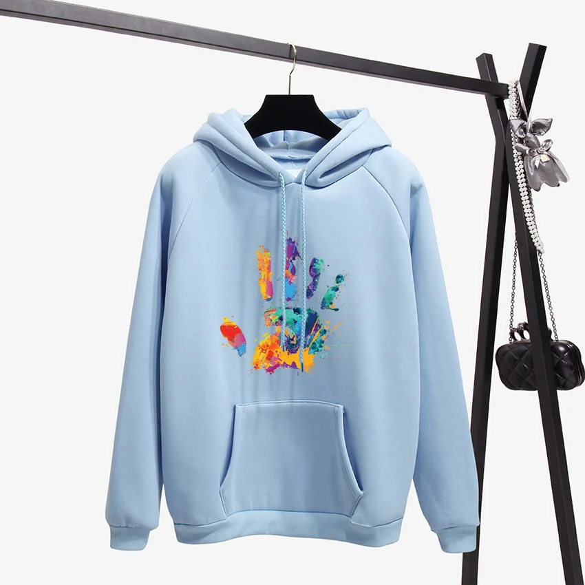 Фото Зимняя модная флисовая женская Hoodiessweatshirt с цветной печатью Харадзюку Зимняя модная флисовая женская Hoodiessweatshirt с цветной печатью Харадзюку