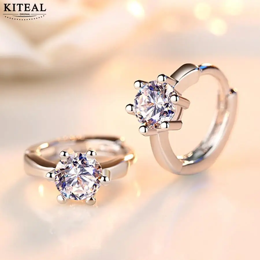 Kiteal 925 jewelry Silver women's Earrings Six Claw Zircon Heart Arrow Round hoop For Women Best Gift S-E184 | Украшения и