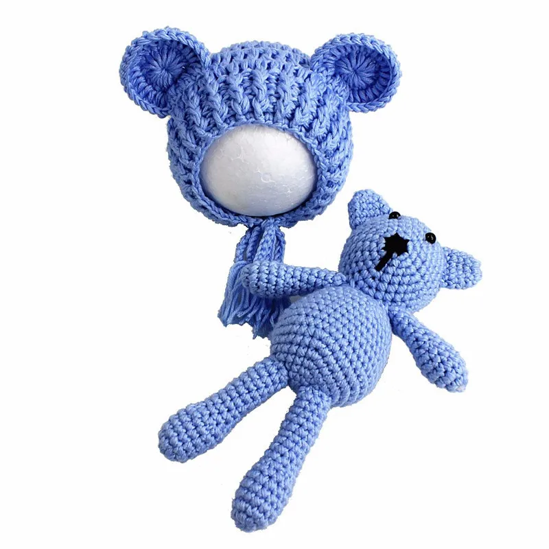 Новинка 2019 Вязаная Шапка-бини + игрушка-медведь для новорожденного малыша