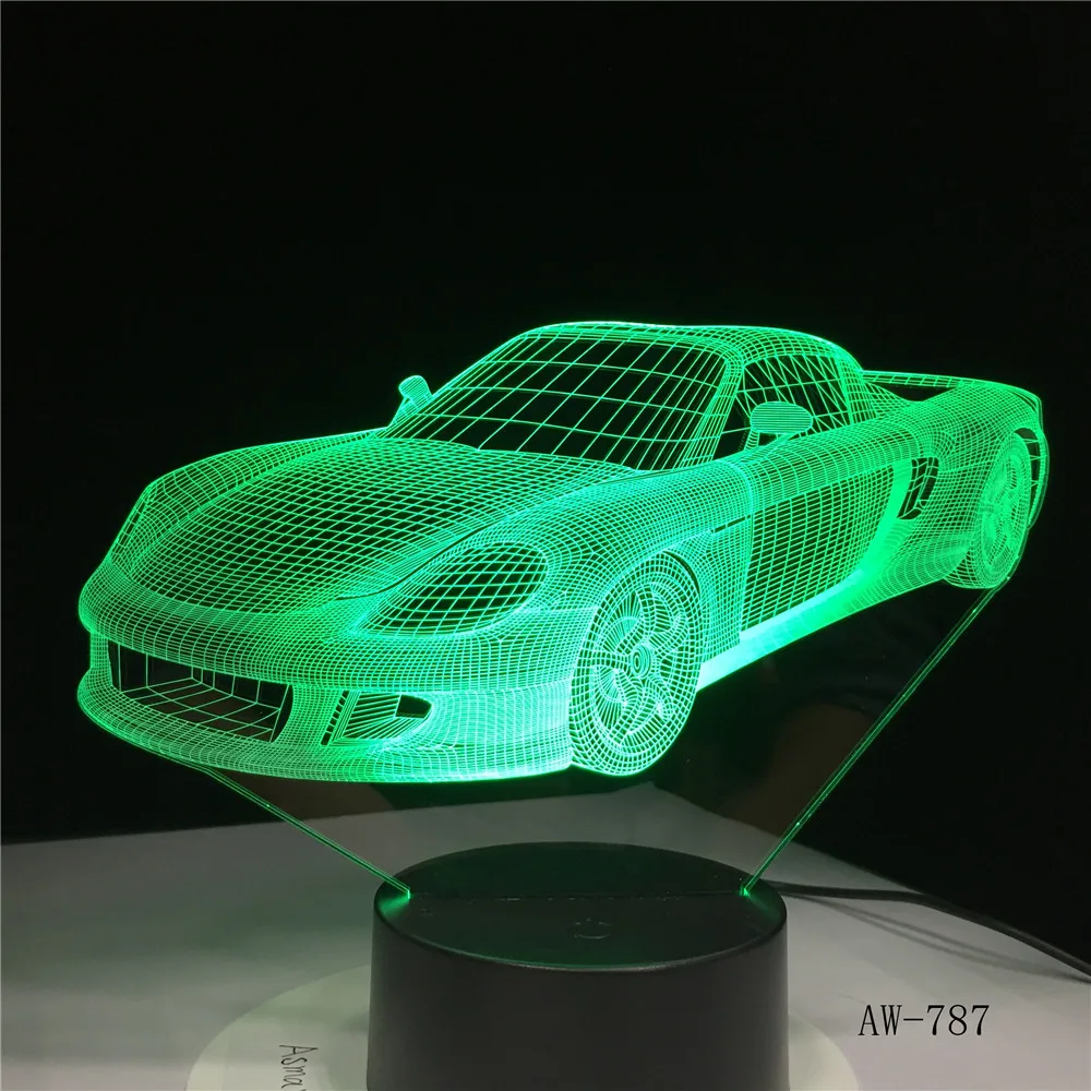 Спортивный автомобиль 3D LED ночник лампа 7 видов цветов USB голограмма Декор