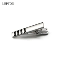 hot sale black striped enamel necktie tie clip men 42mm lepton brand business simplicity tie clips clamp for mens with gift box