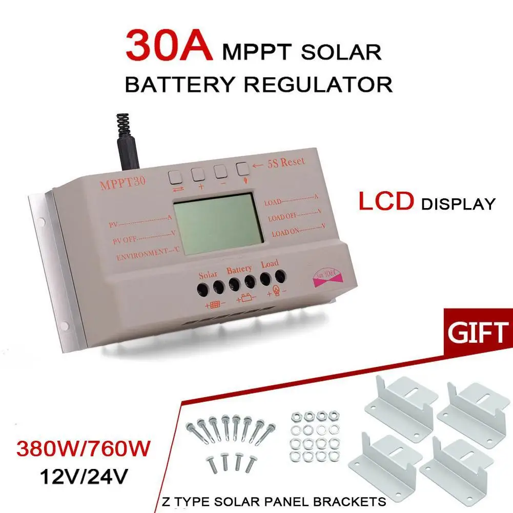 Цифровой LCD 30A регулятор MPPT Контроллер заряда солнечной панели + Z Кронштейн