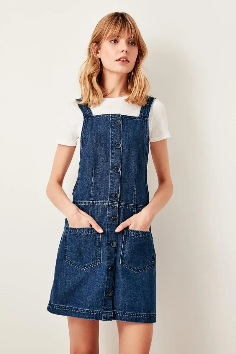 Trendyol Mavi Askılı платье из джинсовой ткани TWOSS19LR0190|Женские платья| |