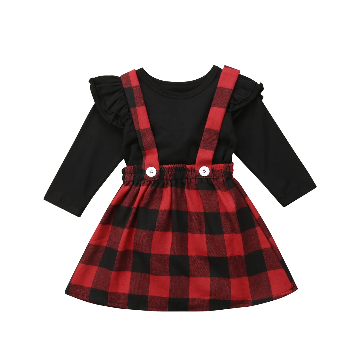 Christmas Newborn Infant Kid Baby Girls Clothes Outfits Fall Winter Plaid Cotton T-shirt+OVerall strap Girl Dress Set | Детская одежда