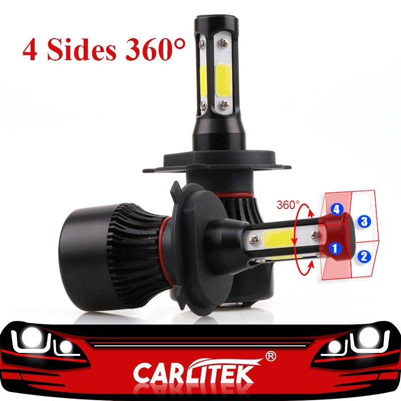 Carlitek Led H4 100 W 10000LM фар автомобиля Hi/короче спереди и длиннее сзади) луч с COB Чип 9003 HB2