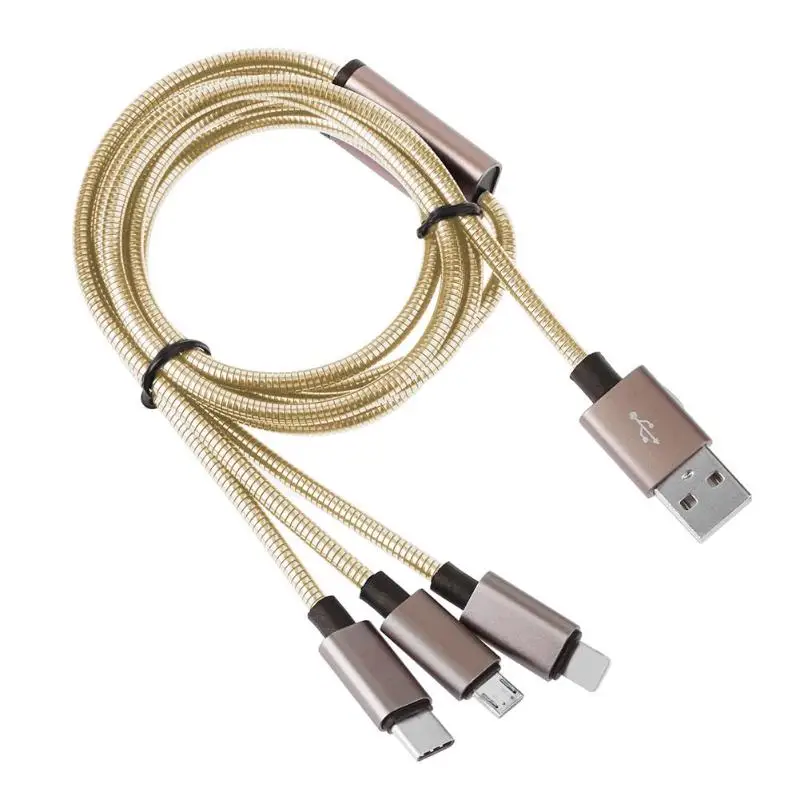 3 in 1 Metal Spring Micro USB 8Pin Type-C 1.25m 2.4A Charging Data Cable | Электроника
