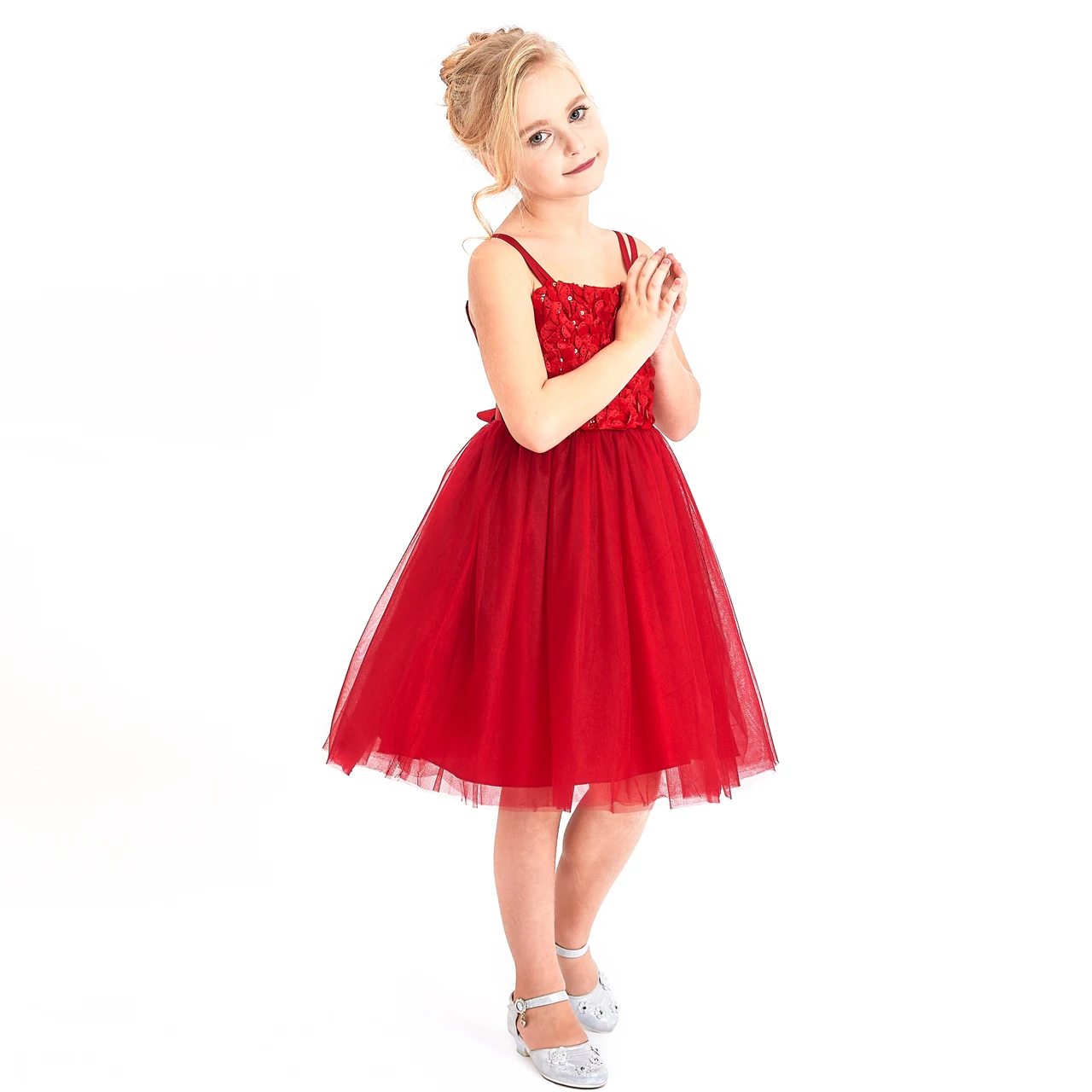 Sunny Fashion платья для девочек новогодние костюмы Цветок красный Длинный рукав
