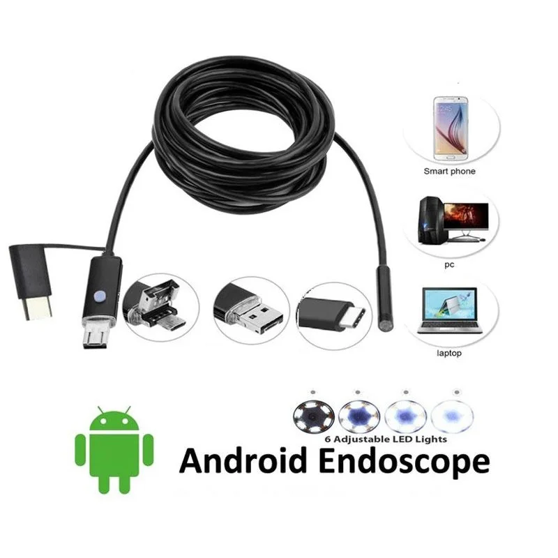 Водонепроницаемый Бороскоп DANIU 3 в 1 5 мм 6 светодиодов Android USB Type C камера для