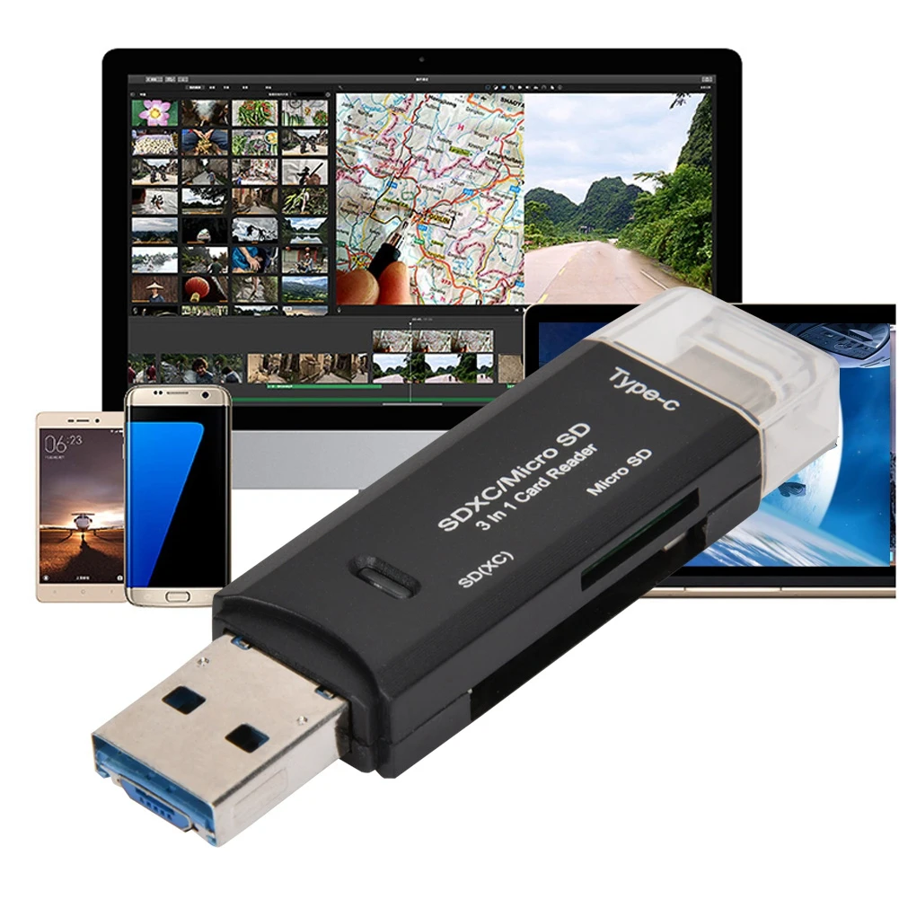 Новый многофункциональный 3 в 1 Type-C Micro USB кардридер Высокоскоростная передача