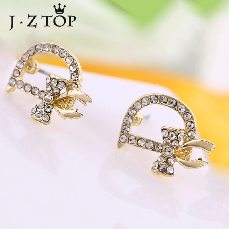 JZTOP Роскошные серьги гвоздики в форме D с кристаллами женские изящные