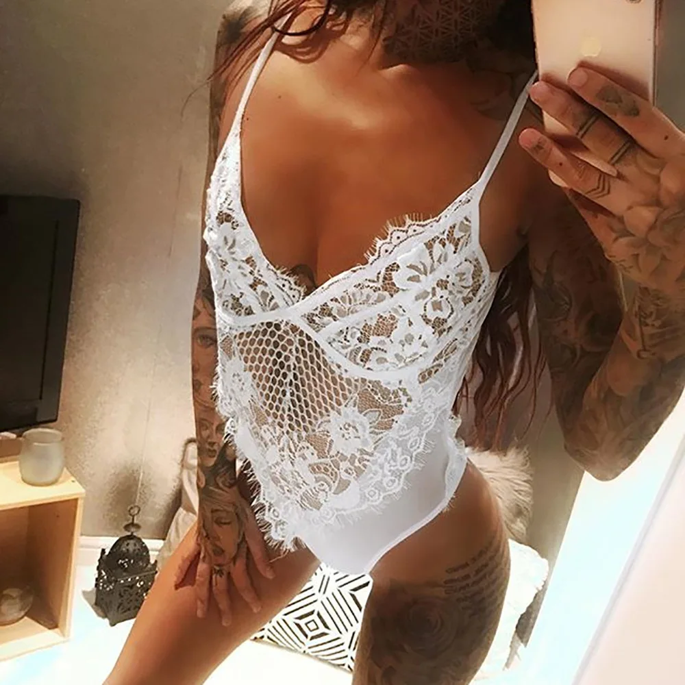 Женское Кружевное боди с цветочной вышивкой ажурное сексуальное бантом
