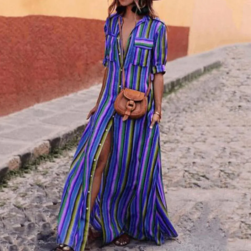 2019 летнее платье макси в полоску женские вечерние богемные платья пляжные