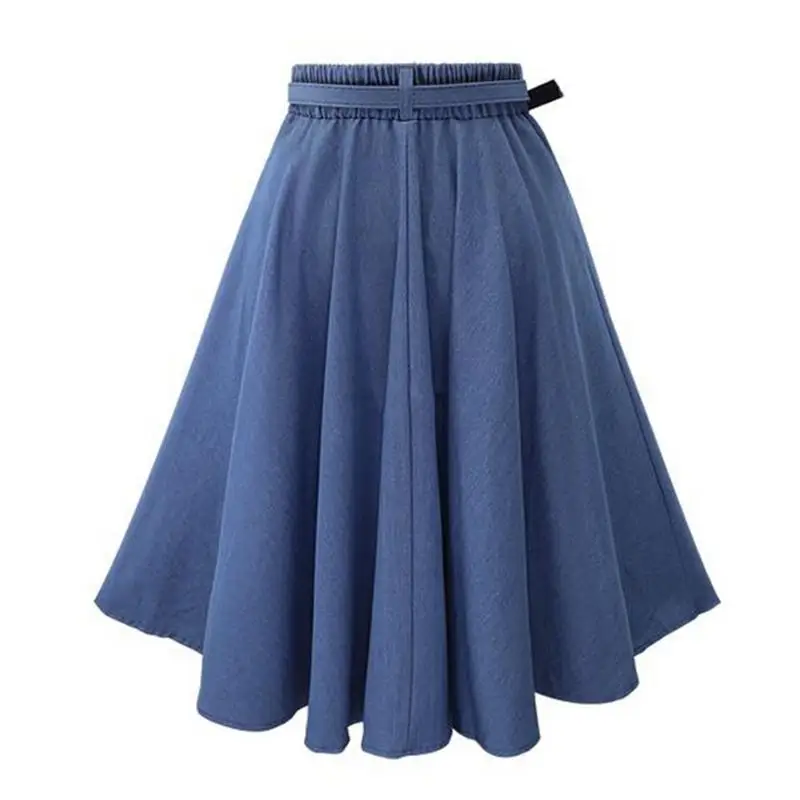 Женские джинсовые синие повседневные юбки средней длины с высокой талией и