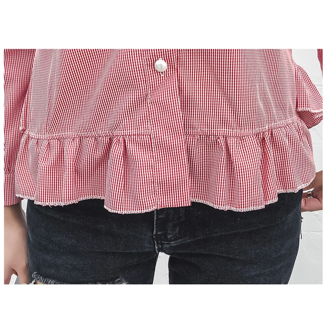 Womens Long Sleeve Ruffle Plaid Shirts 2019 Fashion Cute Tops And Blouses Plus Size Ladies Top Clothes Loose Blusas Feminine | Женская