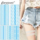 Белые кружевные Временные татуировки glaryyears, 1 лист, Модные поддельные татуировки, флеш-тату, водонепроницаемые, маленькие, боди-арт, для женских ног