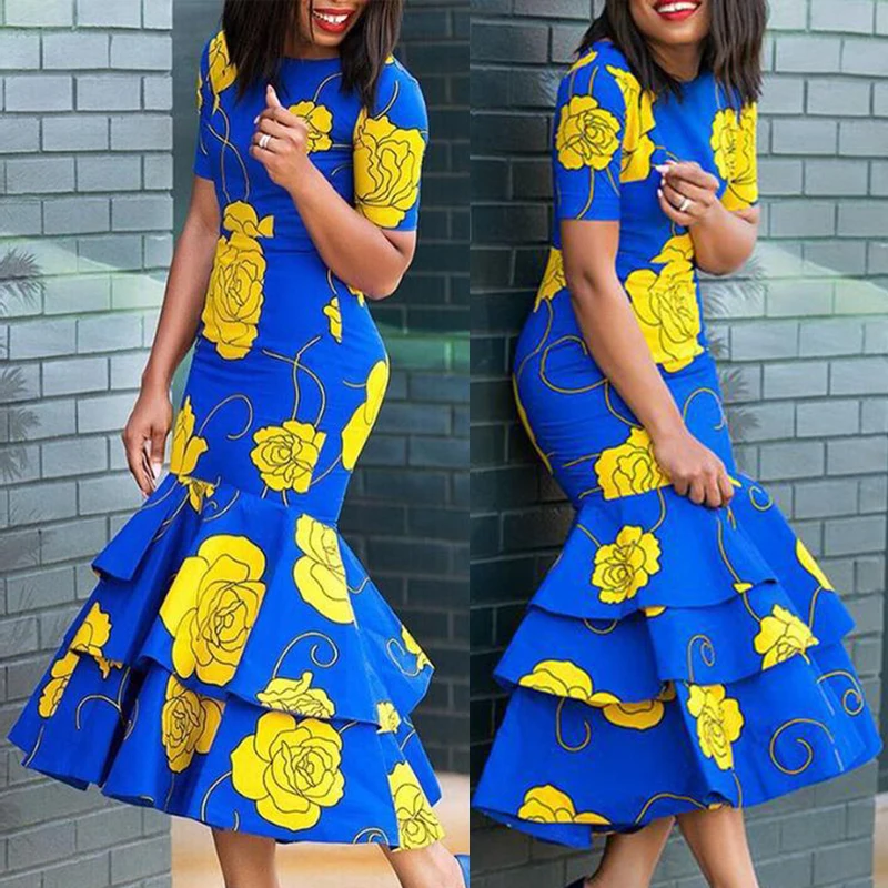 Женское Цветочное платье с рюшами и рыбий хвост | Женская одежда