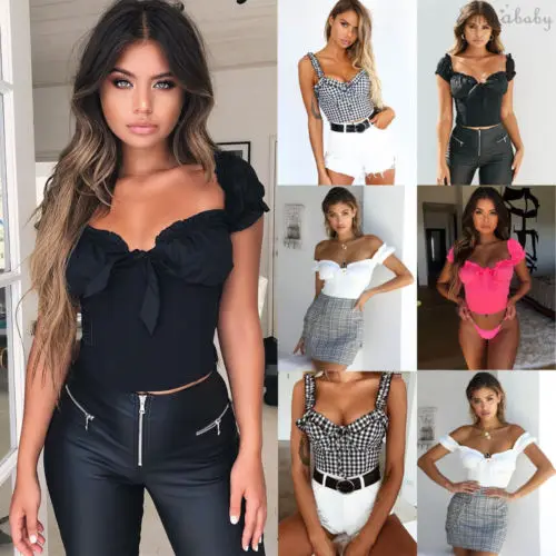 Кроп майка женская с открытыми плечами без рукавов 2019|Майки| |