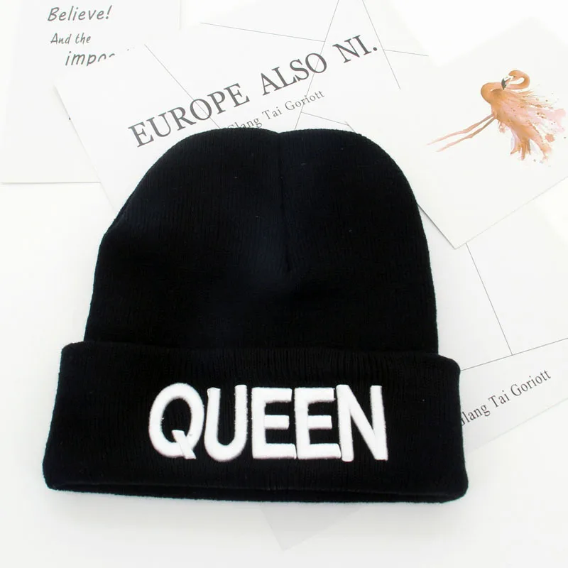 Новые облегающие шапки с надписью KING QUEEN вязаная шапка зимняя для пар шапочки s