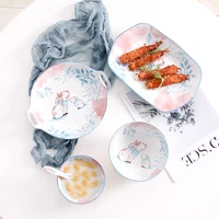 creative cartoon cute ceramic breakfast plate beef dishes porcelain dessert dish fruit snack plate simple animal dish bowl spoon