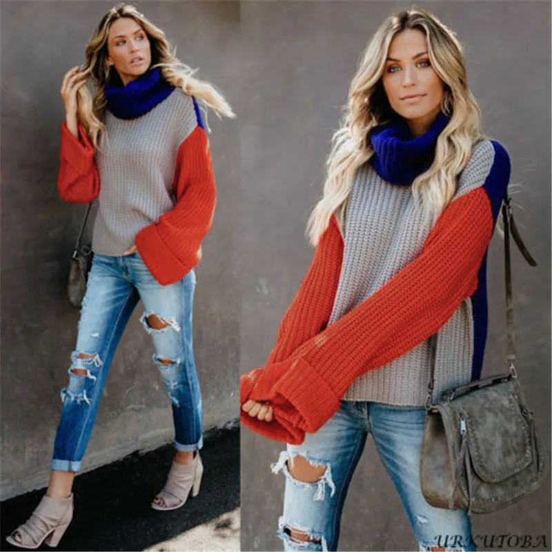 Women Turtleneck Baggy Tops Chunky Knitted Sweater Jumper Pullover Knitwear loose sleeves casual sweater | Женская одежда