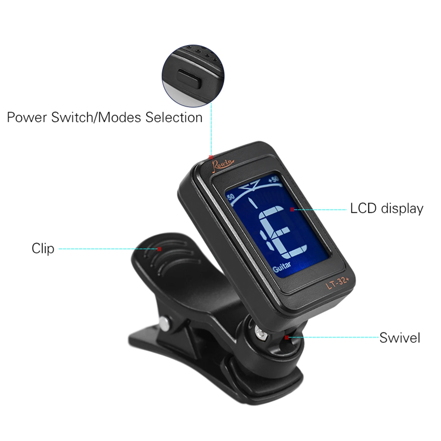 BMDT Rowin Lt 32 + гитарный клип тюнер Цифровой Электронный ЖК экран для гитара