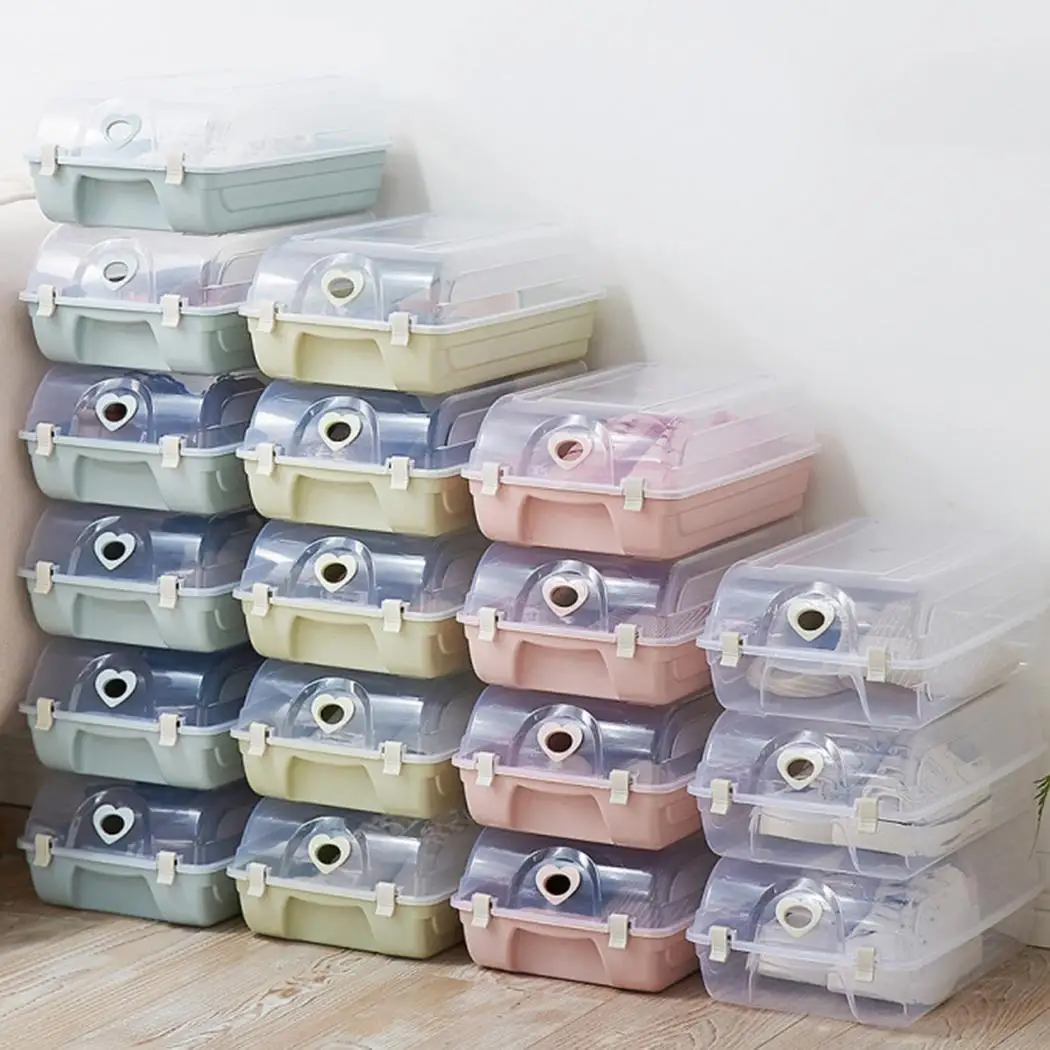 Прозрачная складная обувь с двойной пряжкой для хранения обуви прозрачная синяя