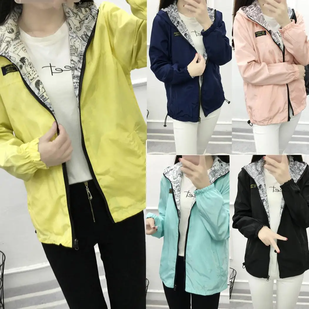 Women Fashion Casual Solid Double Side Zip Hooded Long Regular Sleeve Autumn/Spring Jackets Coat | Женская одежда