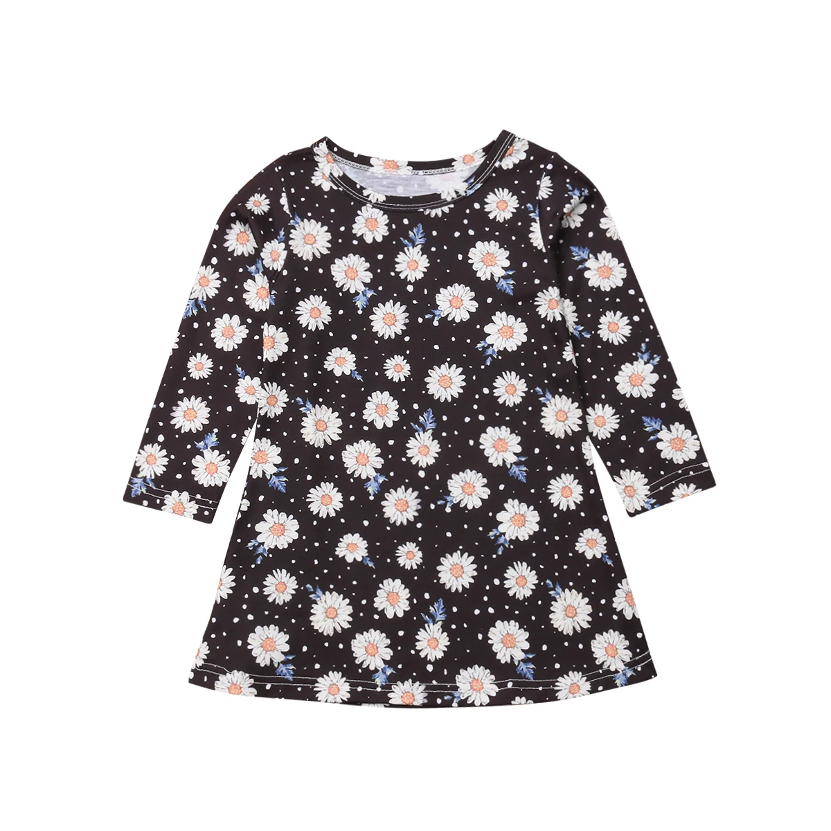 Fashion Toddler Kids Baby Girls Long Sleeves Cotton Black Flower Daisy Tutu Party Dresses Outfit Autumn Cute | Детская одежда и