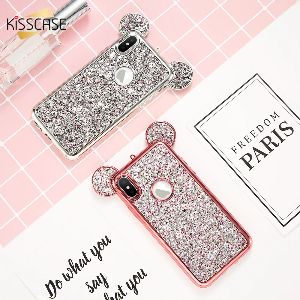 KISSCASE 3D чехол для телефона с ушками Микки iPhone 7 6 6s Plus 5 5S se милые девичьи Чехлы X 10