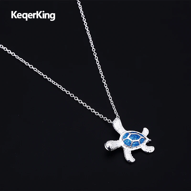 Silver Filled Necklace Blue Imitati Opal Sea Turtle Pendant Fashion Animal Wedding Ocean Beach Jewelry Gift For Women Statement | Украшения