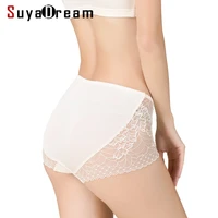 suyadream women lace panties 100real silk comfortable healthy everyday wear pink white mid waist briefs