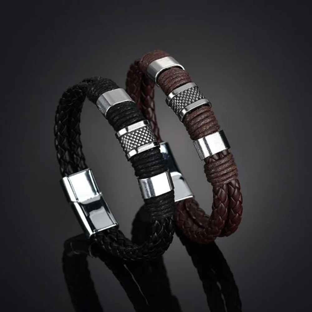 2019 Новый Для мужчин модные плетеные кожаные браслеты отличная нержавеющая сталь